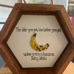 Hexagonal Wooden Wall Art with Banana Design